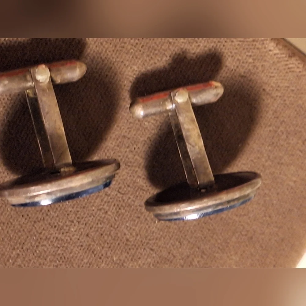 STERLING SILVER -- Vintage, Sodalite, Oval Cuff Links